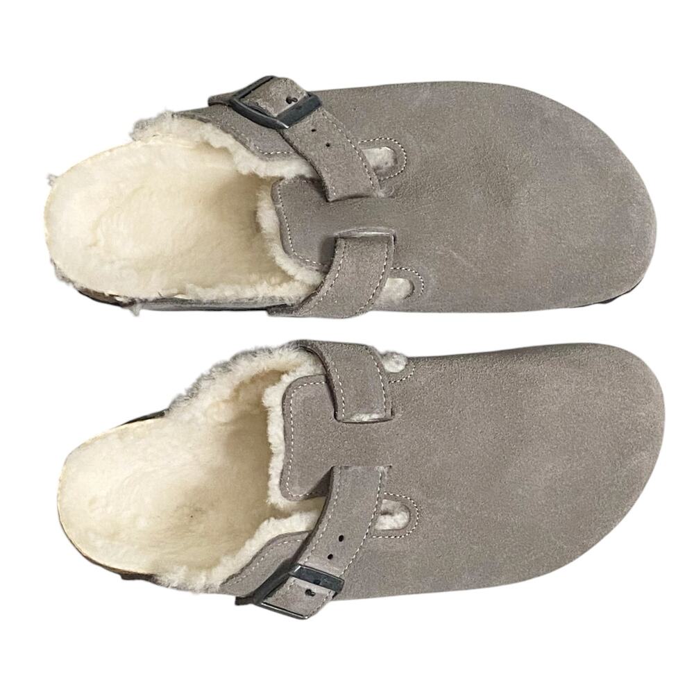NWOT Birkenstock Boston Suede Fur Stone Coin Gray Clog 6 - Picture 2 of 6